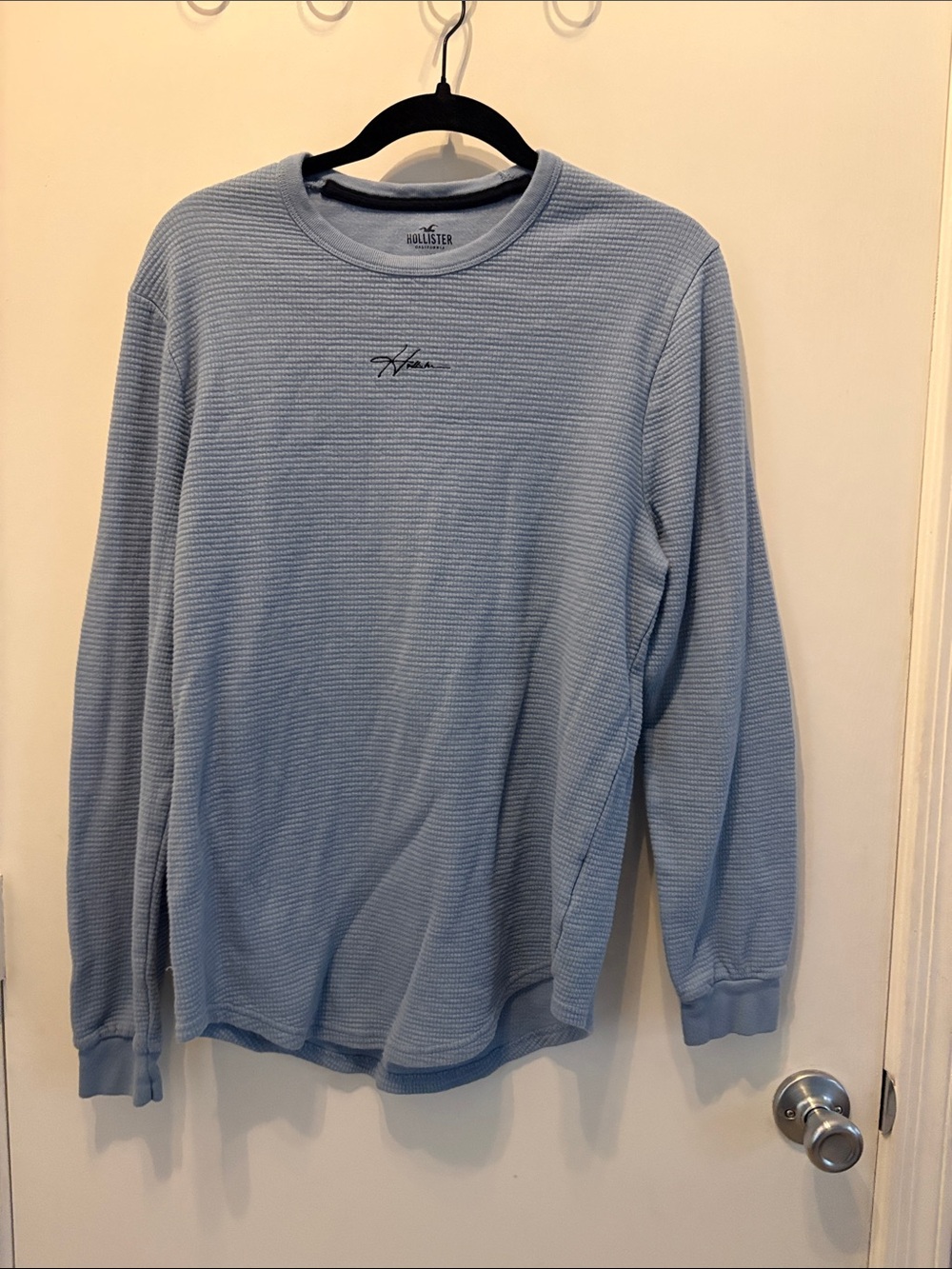 Hollister Men's Light Blue Waffle-Knit Long Sleeve Tee Casual Normcore Size L